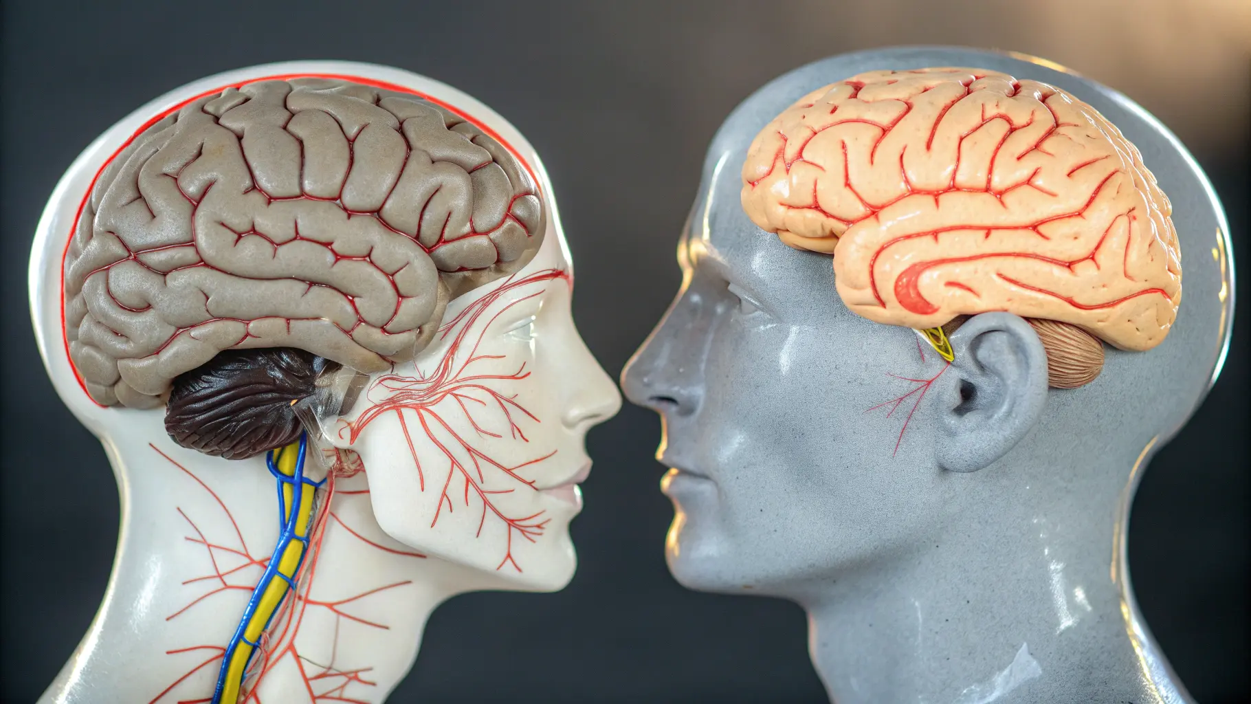 Illustration comparing human and mammalian brain processing of social cues and the resulting misinterpretations