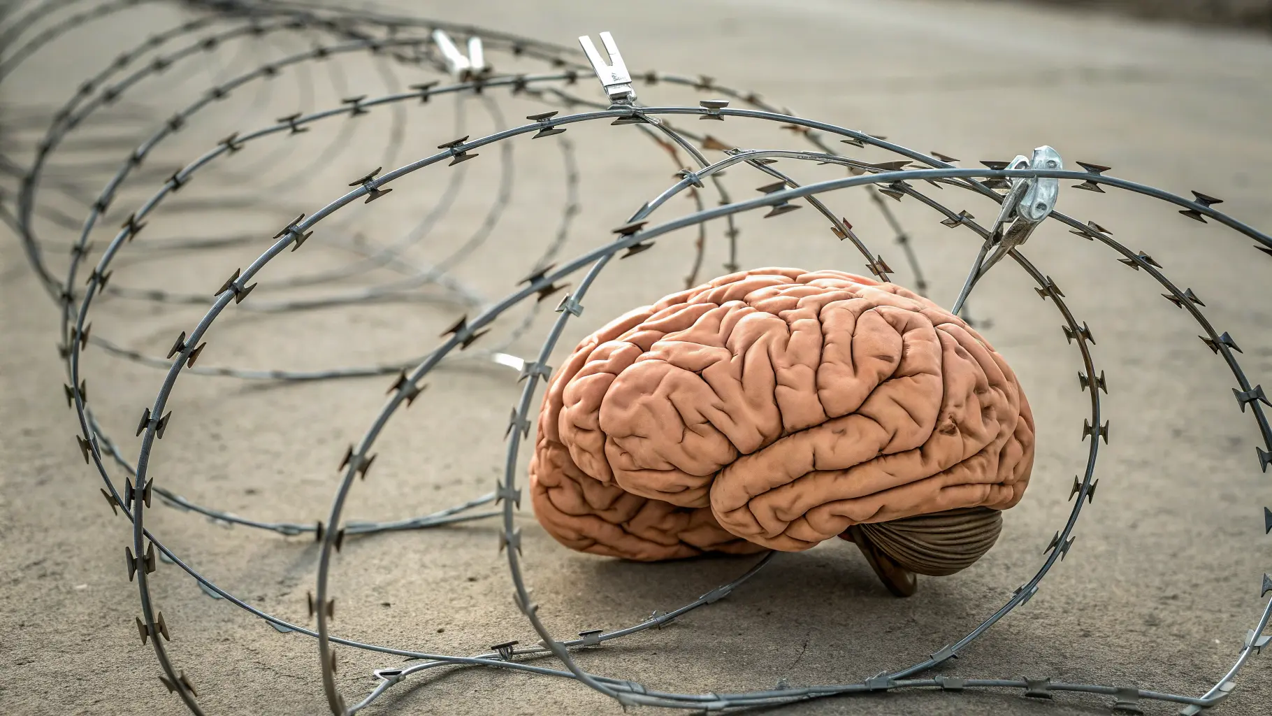 Illustration of a brain resisting change due to deeply held beliefs and emotional investment in opinions