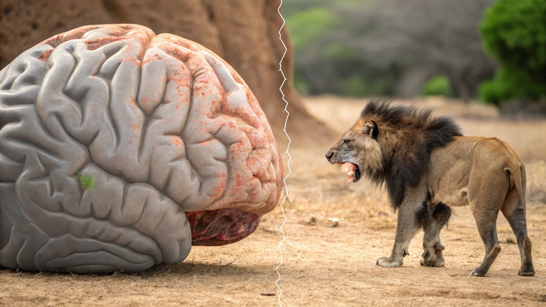 "Illustration showing the intersection of animal instincts and human argumentation highlighting biological bases of unyielding views"
