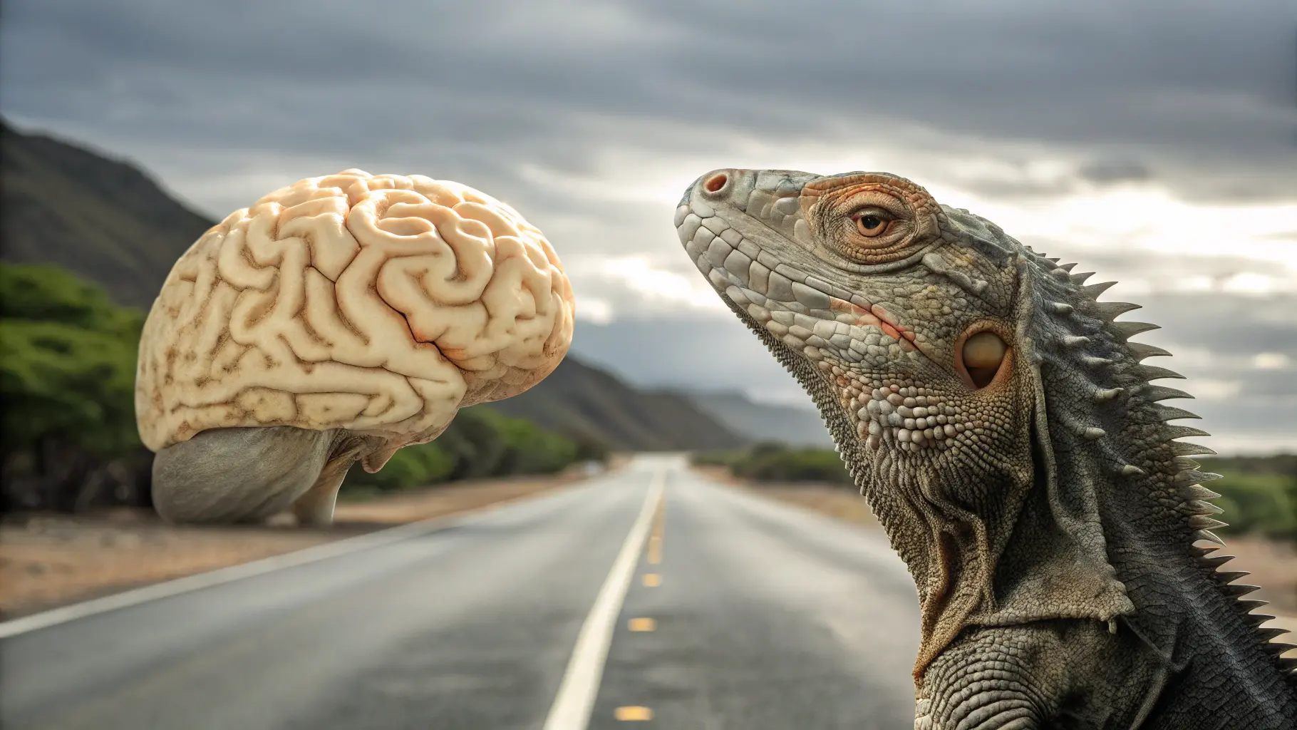 "Illustration depicting the split between the old and new brain and its impact on motivation and success