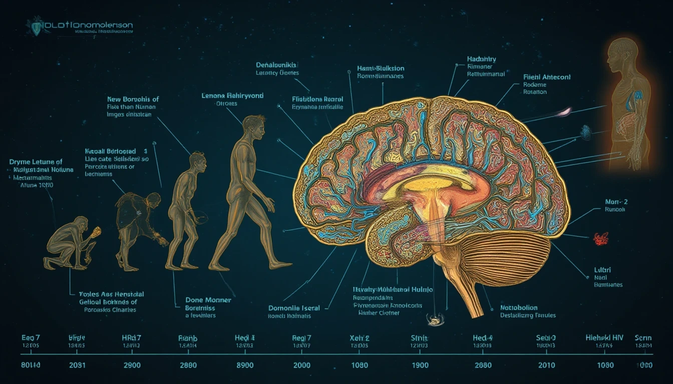 Illustration showing the evolution of the human brain as a marvel of biological engineering